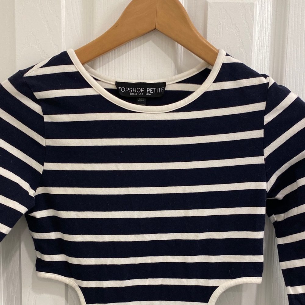 Topshop Petite Navy and White Striped Long Sleeve Dress With Side Cutouts - Picture 7 of 9